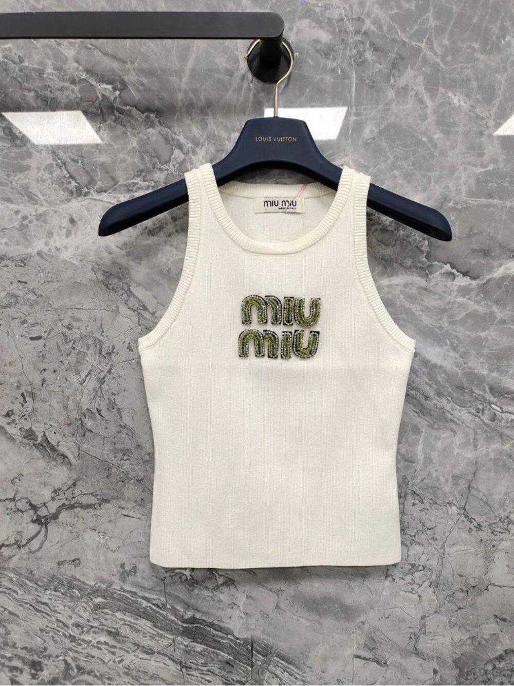 Miu Miu Off White Ribbed Knit Tank Top
